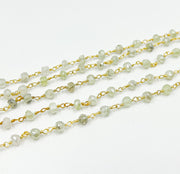 Gold Plated 925 Sterling Silver made with Coated Prehnite Wire Wrap Chain.